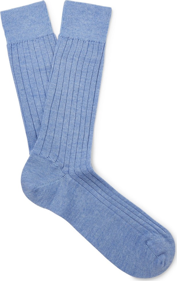 Sunspel Ribbed Mélange Merino Wool Socks