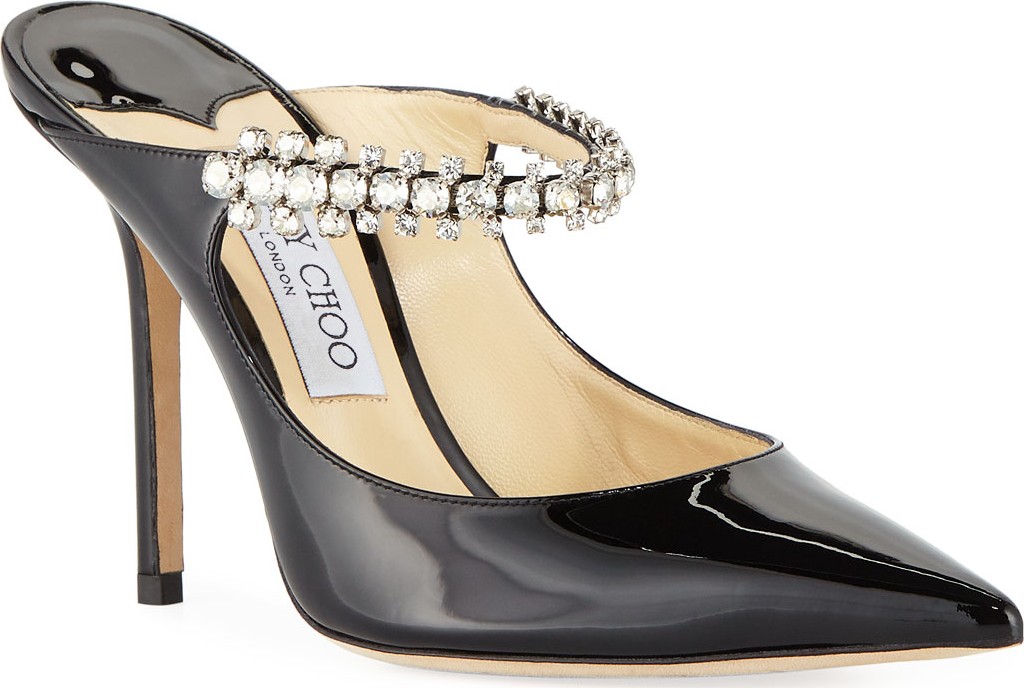 Jimmy Choo Bing Patent Jeweled Mules