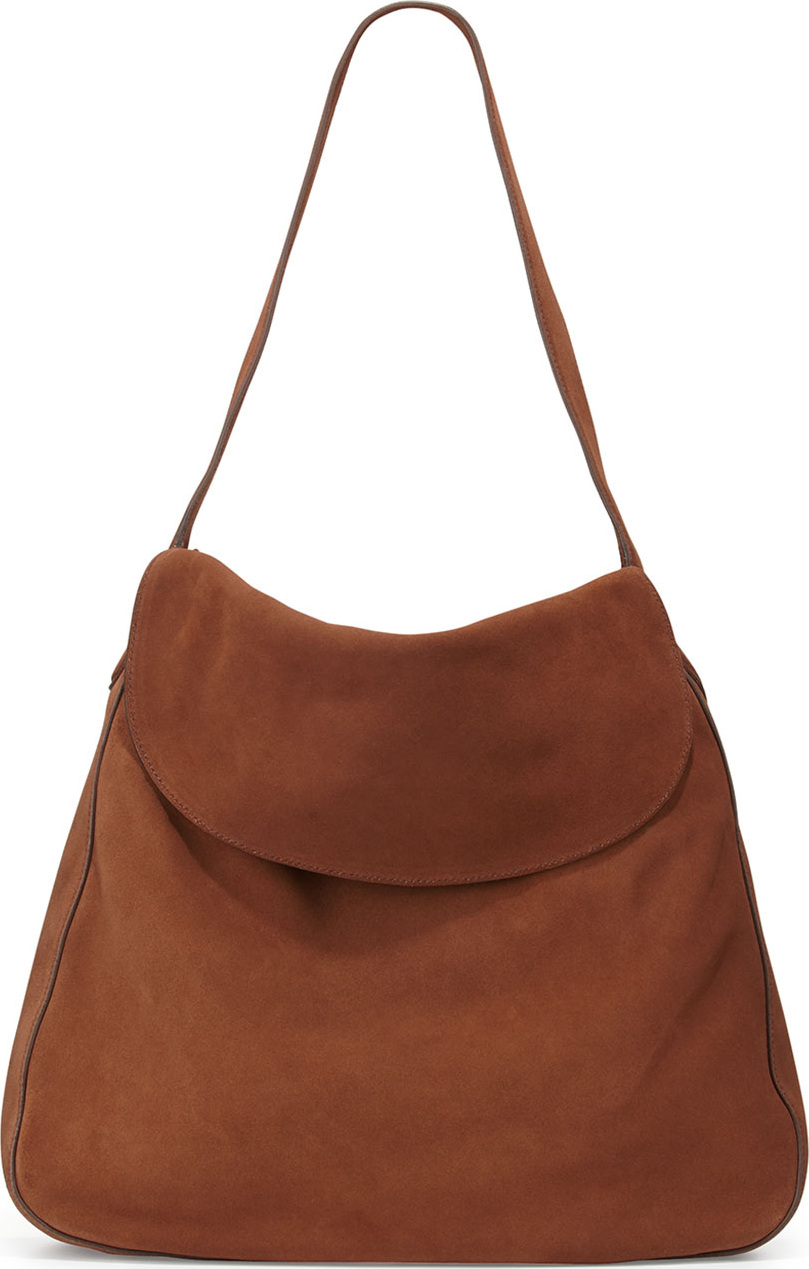 Prada Suede Doubled Flap-Top Medium Hobo Bag