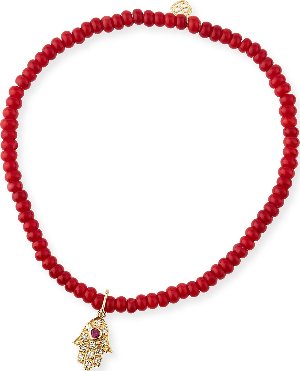 Sydney Evan 3mm Beaded Coral Bracelet with Diamond Hamsa Pendant