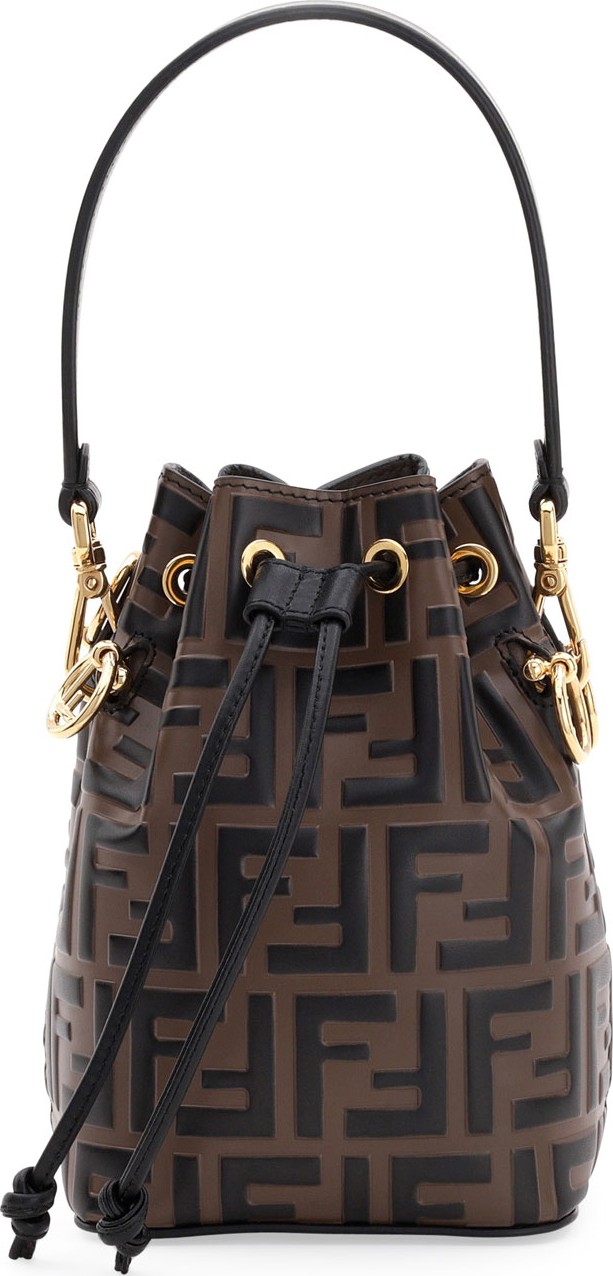 Fendi Mon Tresor FF-Embossed Leather Bucket Bag