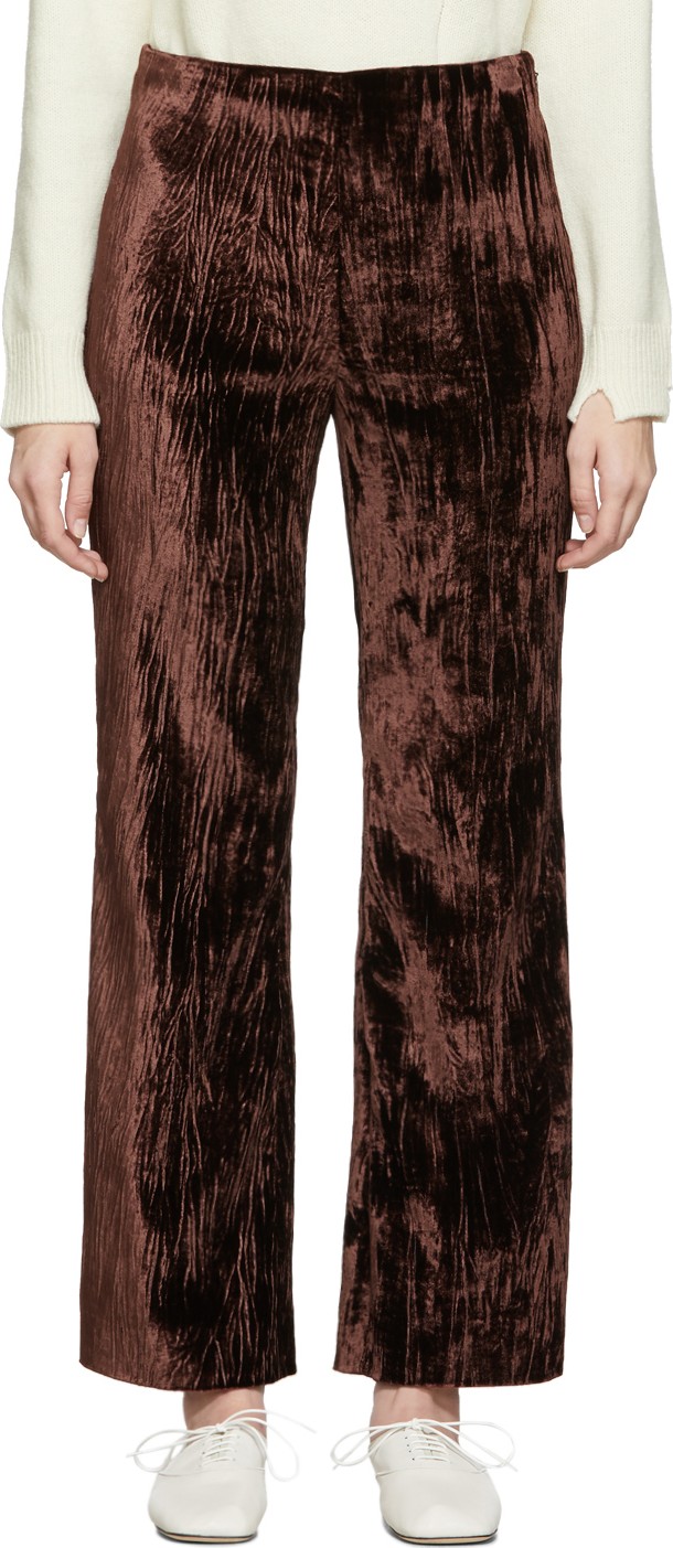 Maison Margiela Brown Flared Crushed Velvet Trousers