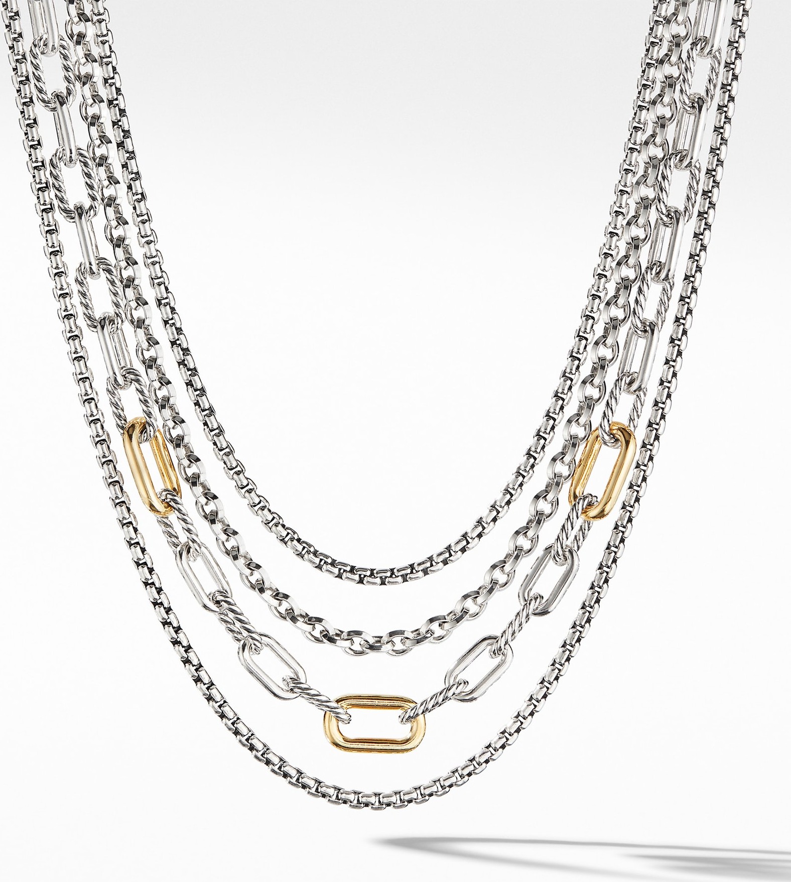 David Yurman 4-Row Mixed Chain Bib Necklace with 18K Yellow Gold