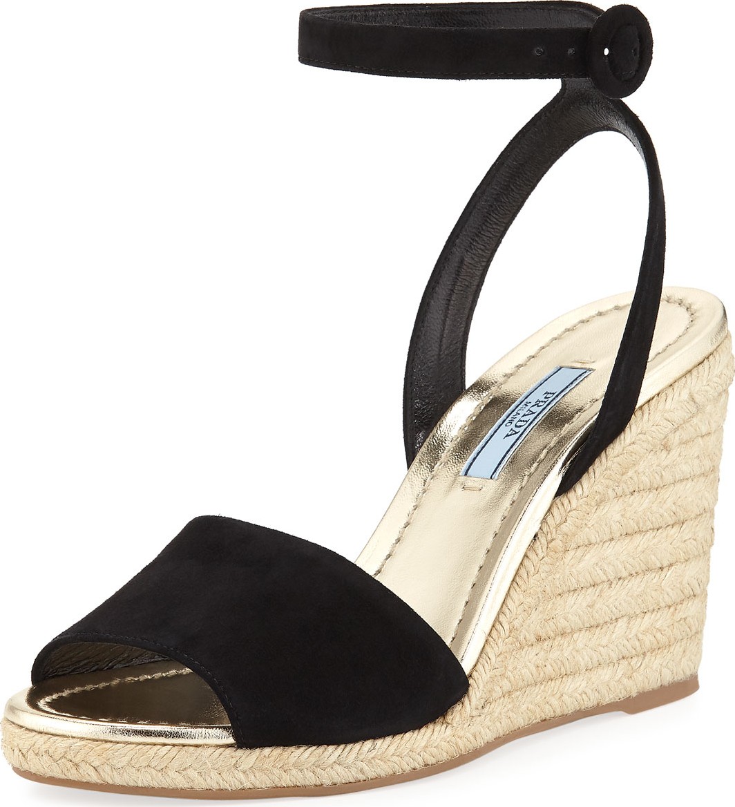 Prada Suede Wedge Espadrille Sandals