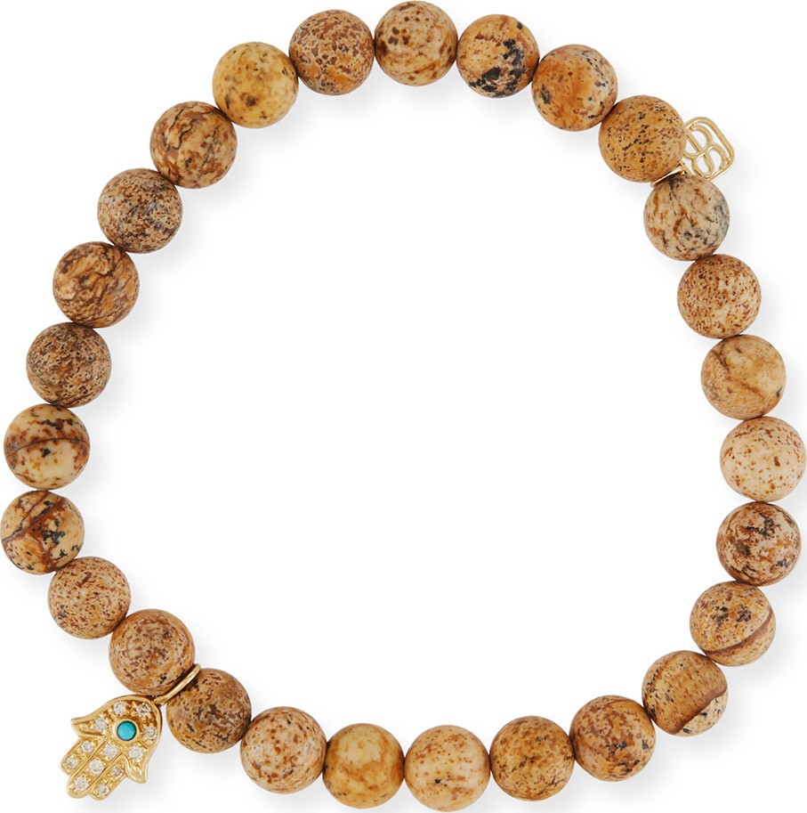Sydney Evan 6mm Jasper Beaded Bracelet w/ 14k Diamond Hamsa Charm