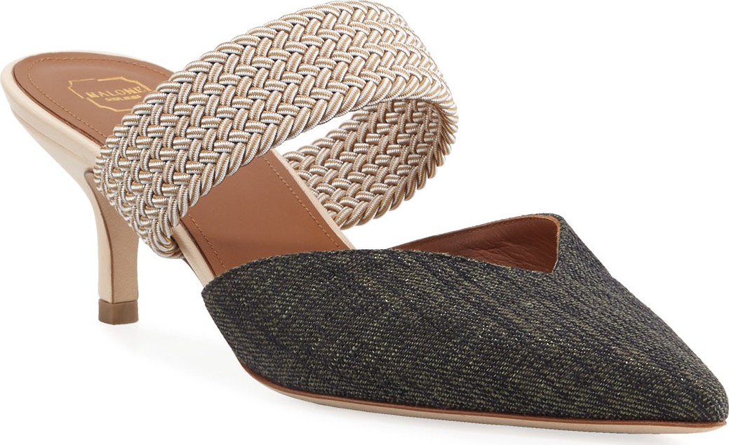 Malone Souliers Maisie Luwolt Raffia Kitten-Heel Mules