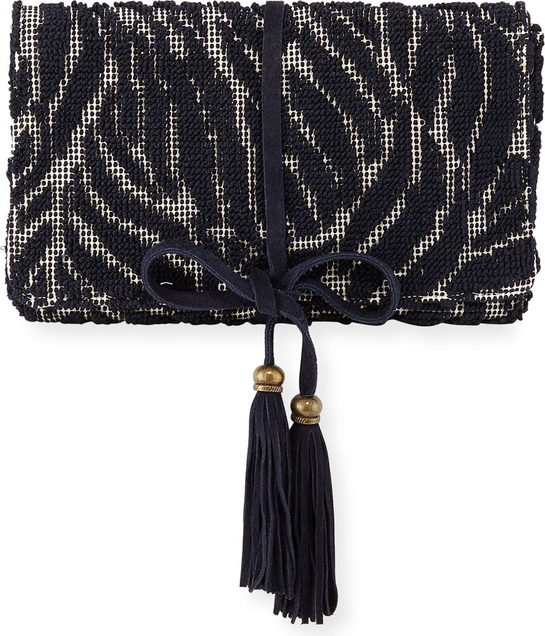 Casa Isota Barbara Tassel Fabric Clutch Bag, Navy