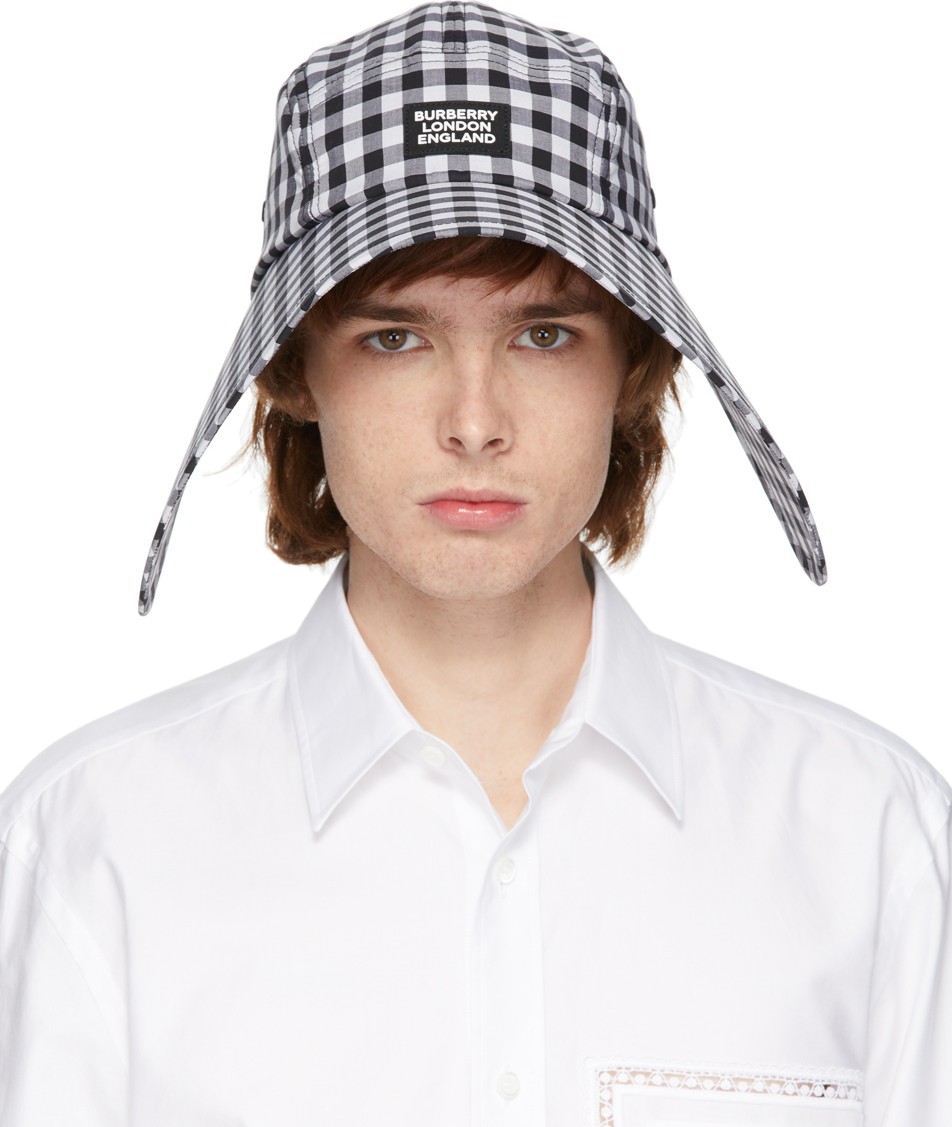 Burberry London England Black & White Gingham Bonnet Hat