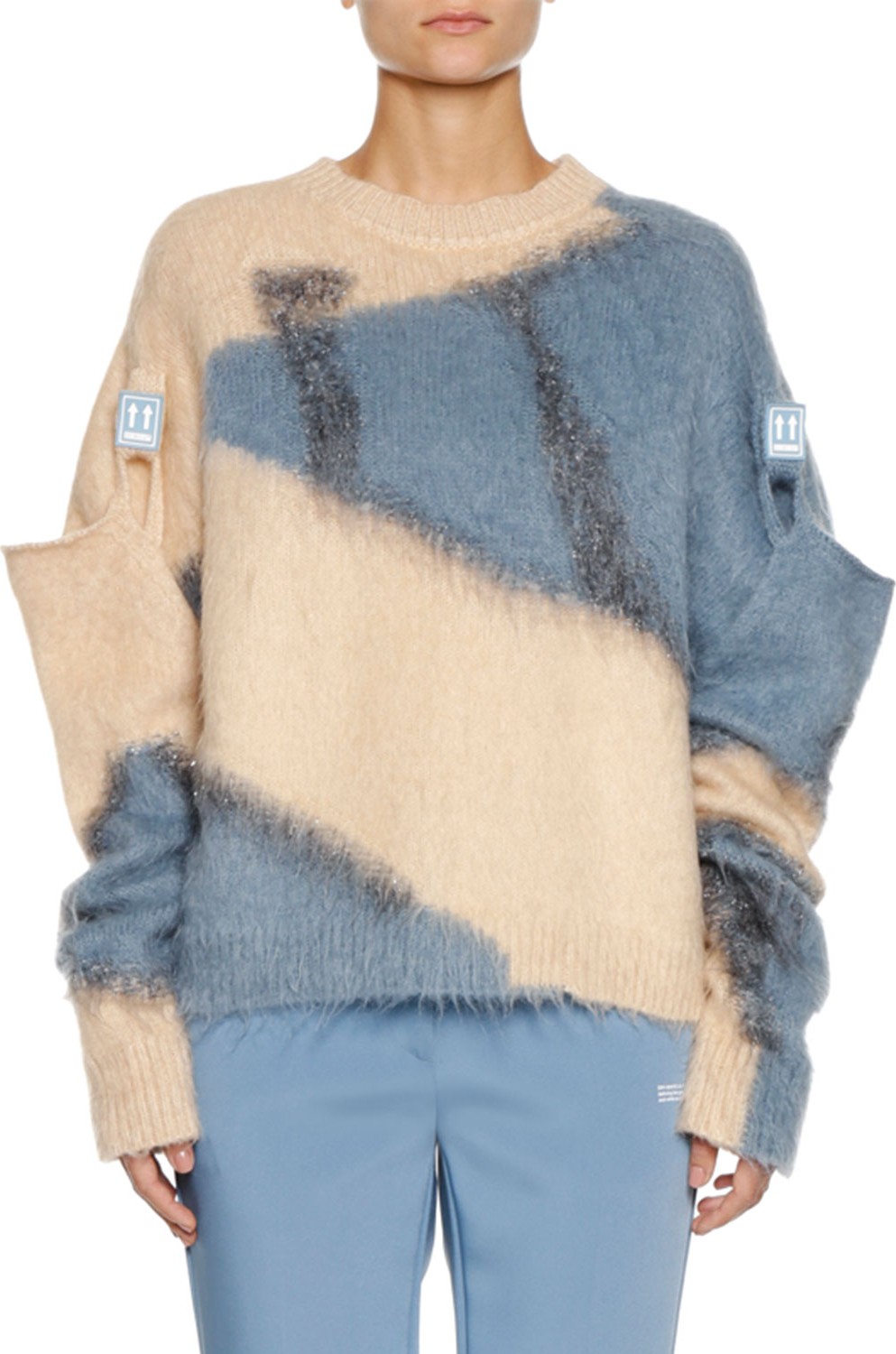 Off White Colorblock Crewneck Wool-Mohair Sweater