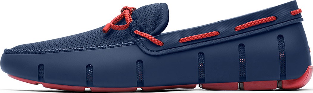 Swims Mesh & Rubber Braided-Lace Boat Shoes, Navy/Red Alert