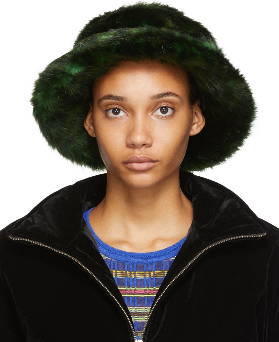 Opening Ceremony Green Leopard Faux Fur Hat