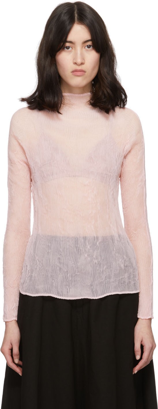 Issey Miyake Pink Chiffon Twist Blouse
