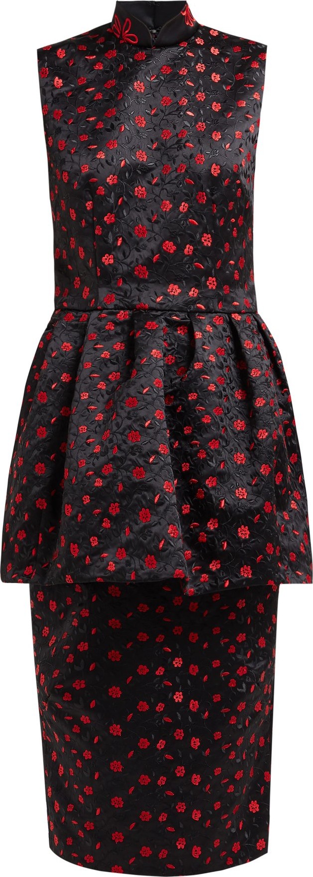 Simone Rocha Peplum-panel floral-embroidered satin dress