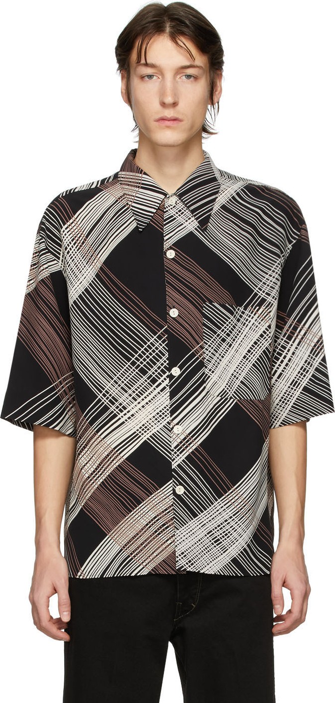 Lemaire Black Convertible Collar Short Sleeve Shirt