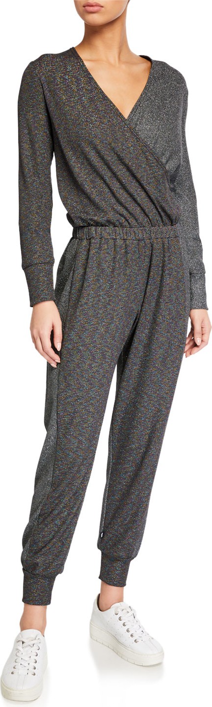 Terez Metallic Luxe Colorblock Long-Sleeve Waffle Jumpsuit