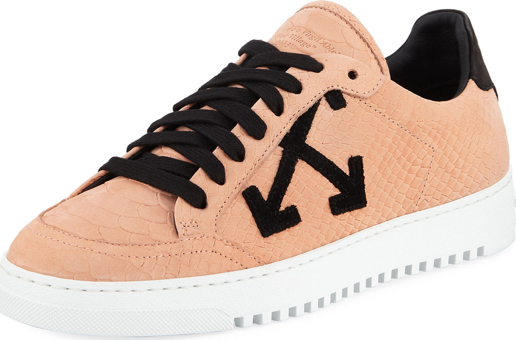 Off White Carryover Snake-Print Leather Lace-Up Sneakers