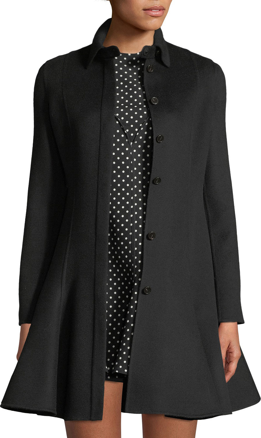 Valentino Long-Sleeve Button-Front Flare Wool-Cashmere Coat