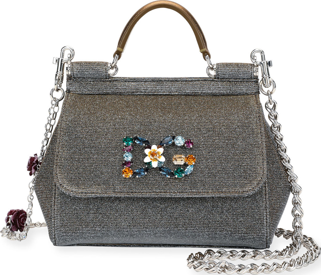 Dolce & Gabbana Sicily Mini Notturno Glitter Fabric Top-Handle Bag