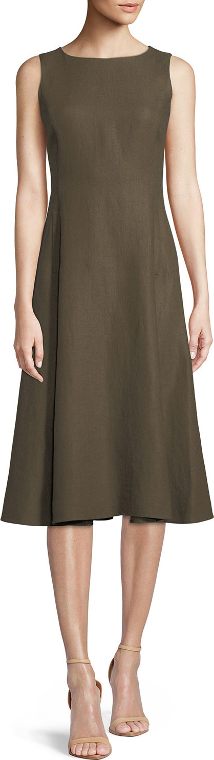 Loro Piana Mallorie Sleeveless Full-Skirt Linen Midi Dress
