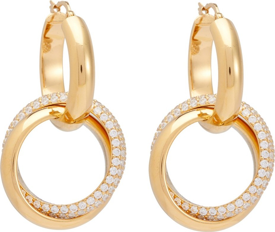 Bottega Veneta Pavé-set gold-plated silver double-hoop earrings