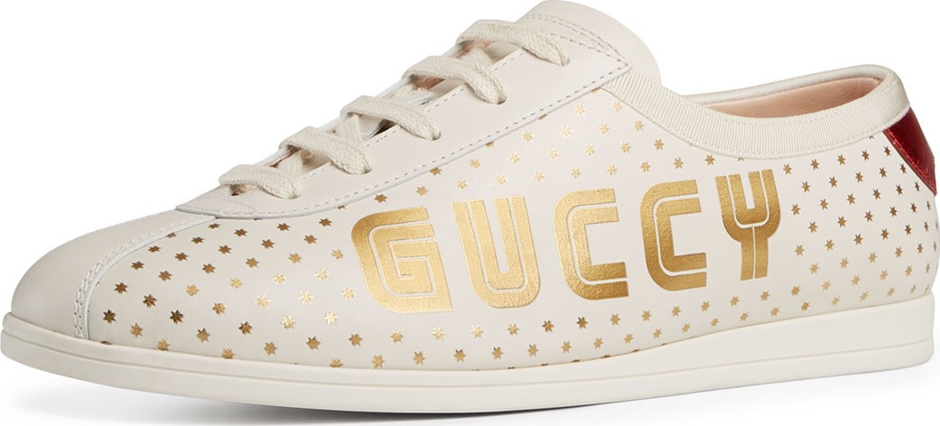 Gucci Falacer Guccy Printed Leather Trainer