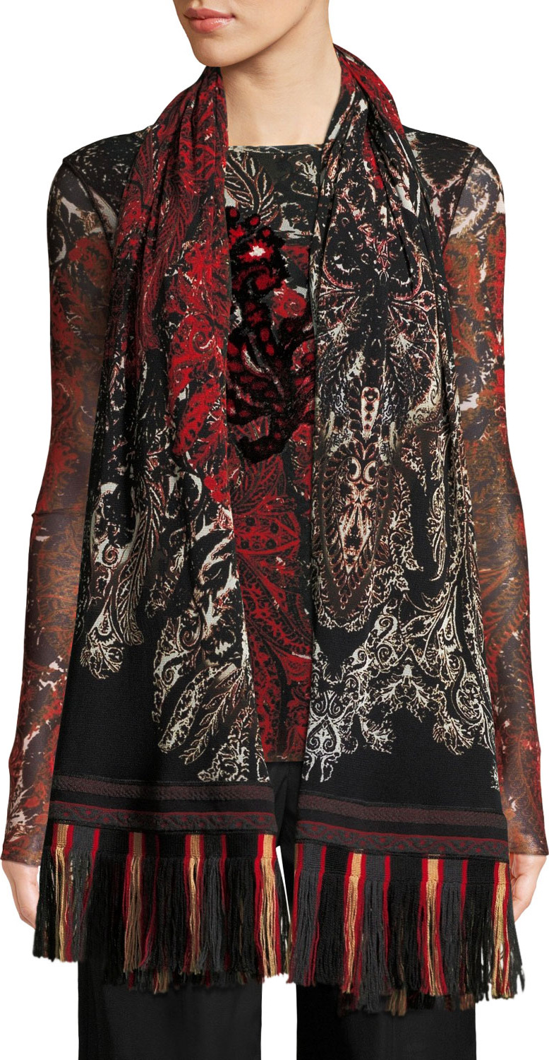 Fuzzi Printed Scarf w/ Fringe Trim