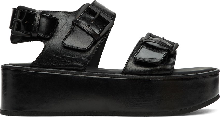Ann Demeulemeester Black Double-Strap Vernice Sandals
