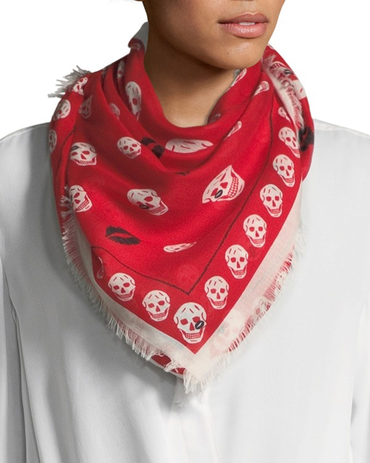 Alexander McQueen Skull & Kisses Fringe Scarf
