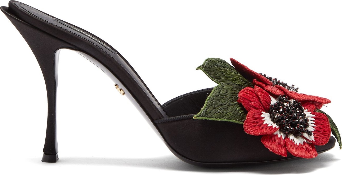 Dolce & Gabbana Keira anemone raffia and satin mules