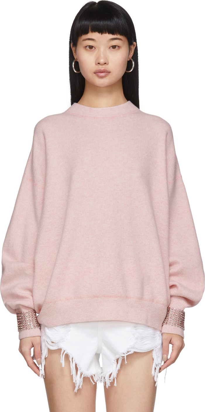 Alexander Wang Pink Wool Crystal Cuffs Sweater