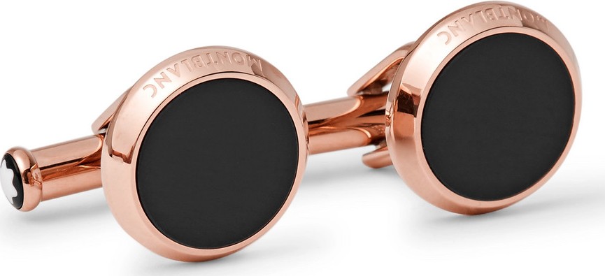 Montblanc Meisterstück Rose Gold-Tone Onyx Cufflinks