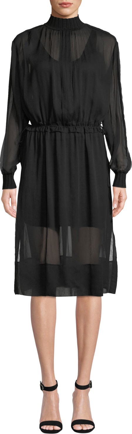 Rag & Bone Dinah Silk High-Neck Long-Sleeve Dress