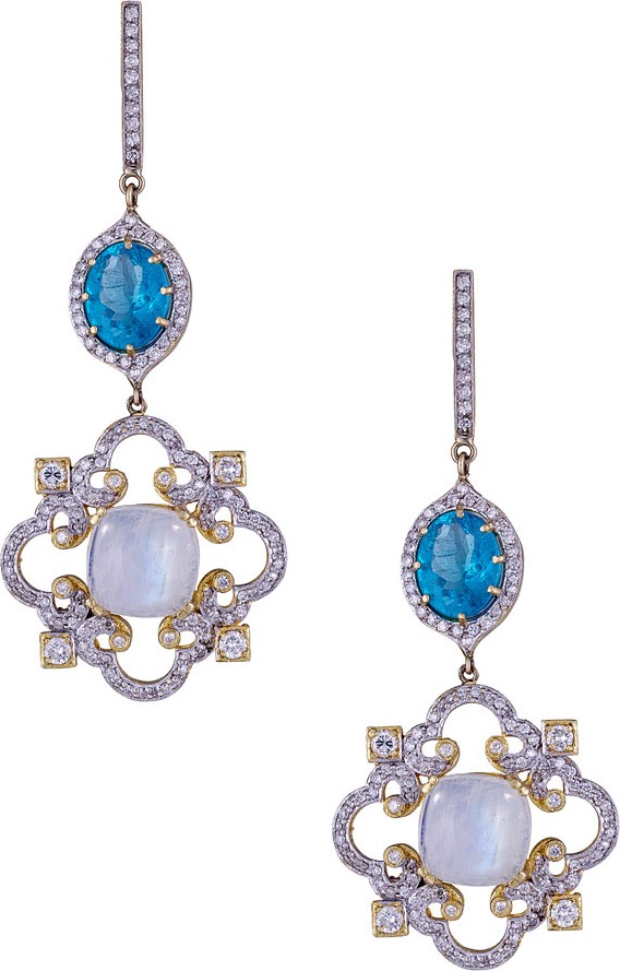 Tanya Farah 18K Royal Couture Moonstone & Apatite Earrings