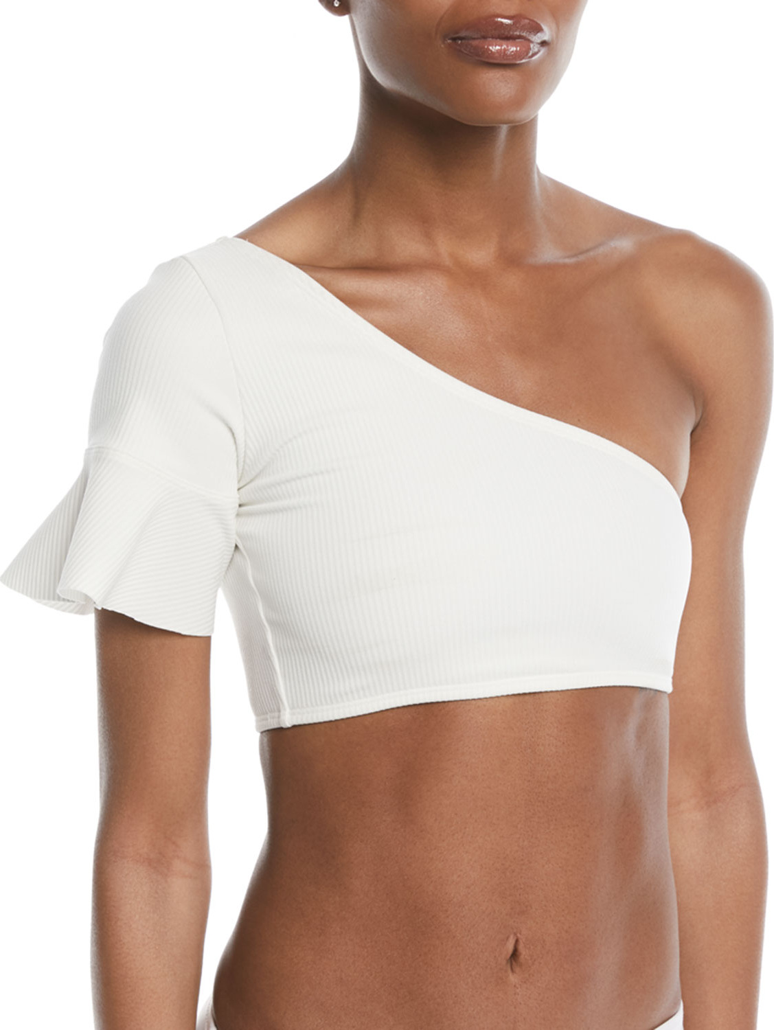 DIANE von FURSTENBERG One-Shoulder Flounce Crop Swim Top