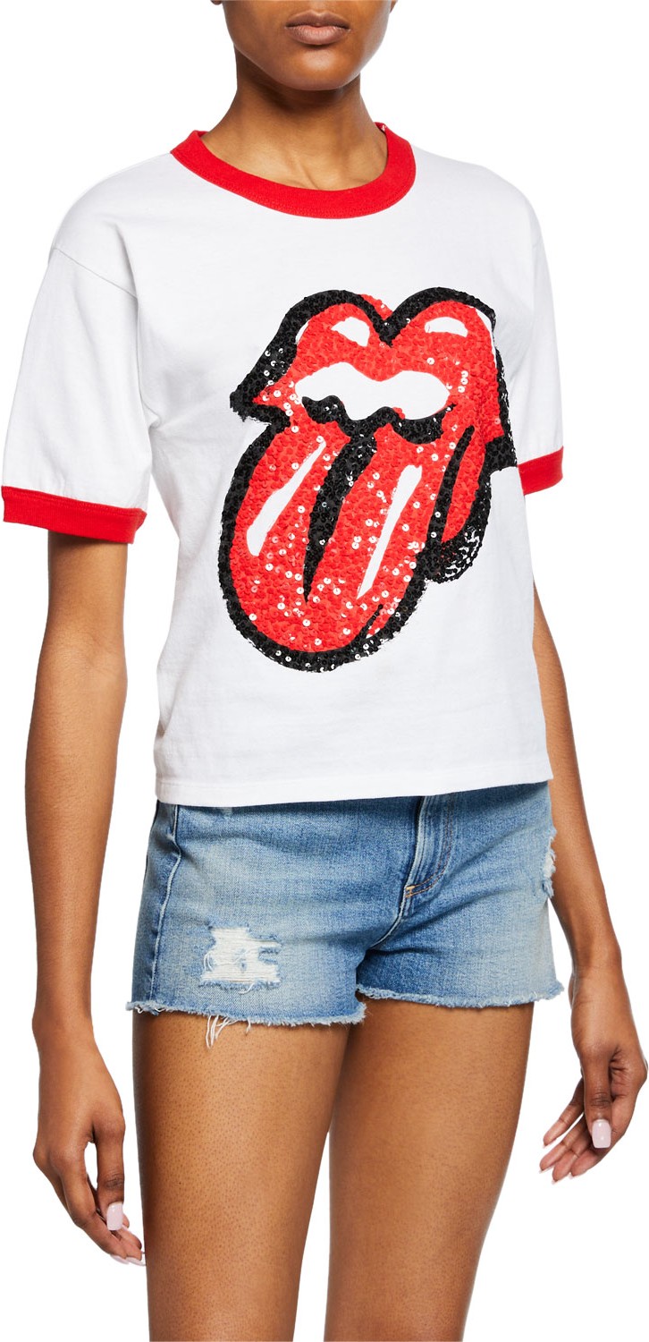 Alice + Olivia Rylyn Rolling Stones Embellished Cropped Tee