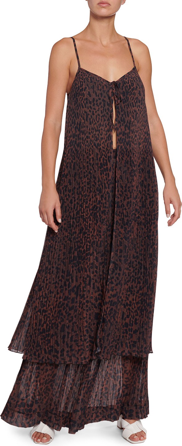 ROTATE Birger Christensen Sandy Animal-Print Overlay Twin Jumpsuit