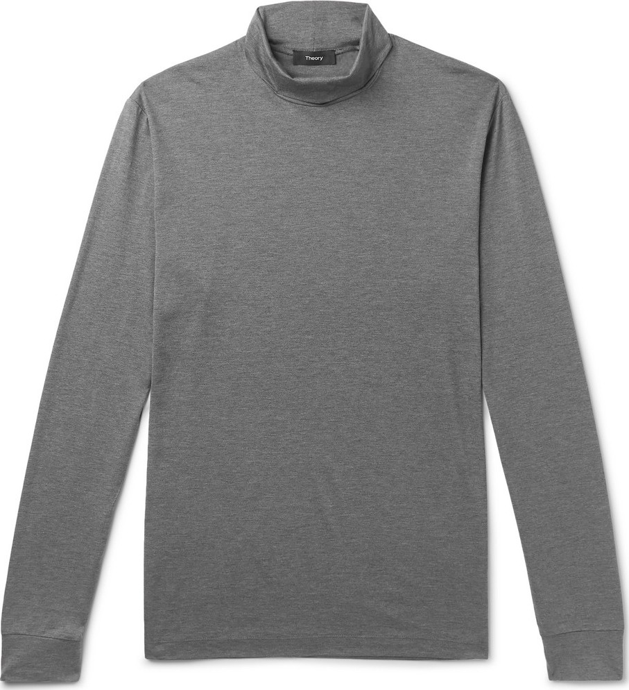Theory Plaito Mélange Silk and Cotton-Blend Rollneck T-Shirt