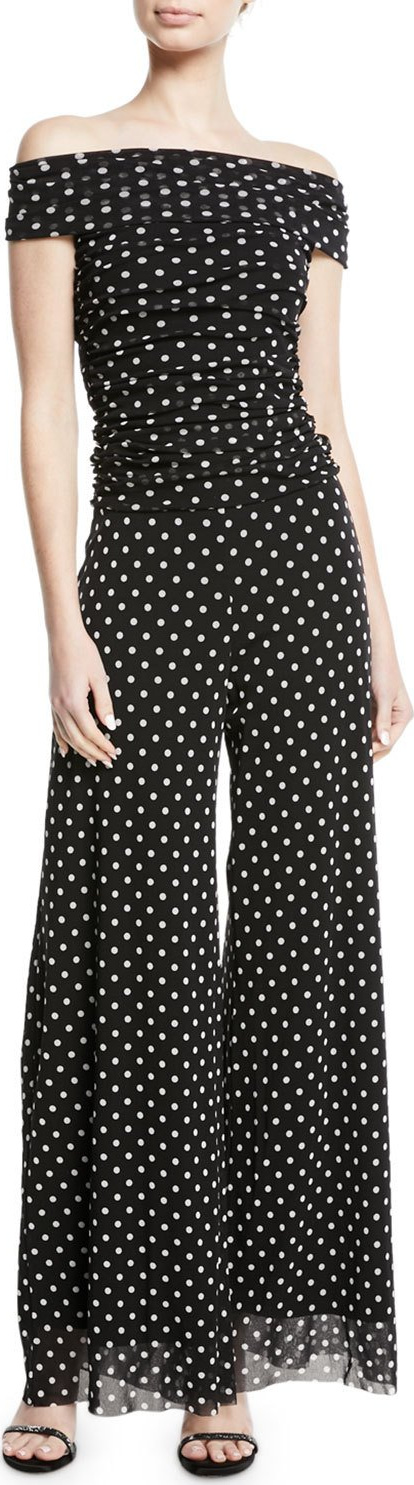 Fuzzi Dotted Tulle Off-the-Shoulder Jumpsuit