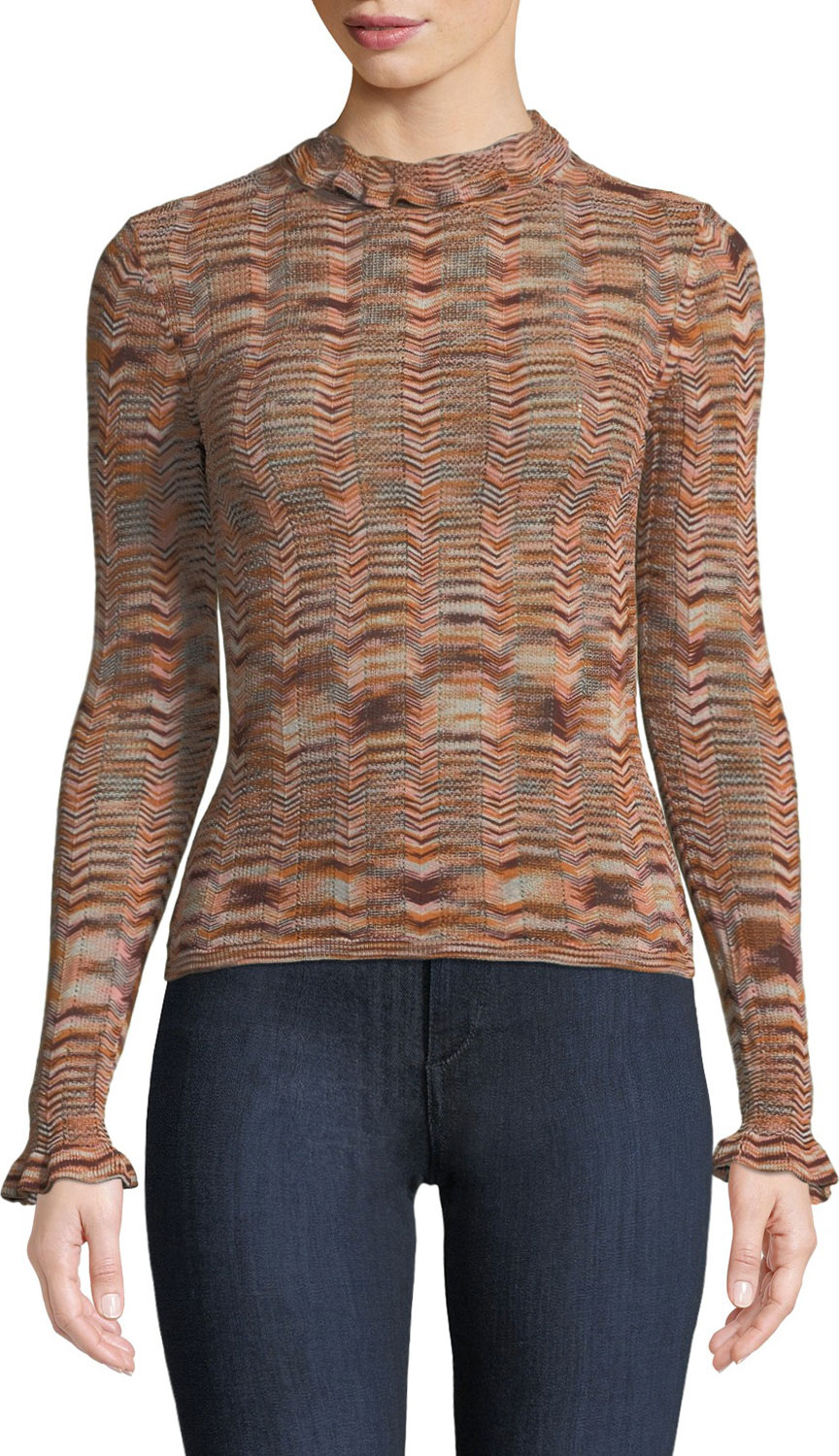 Cinq A Sept Eliana Wavy Striped Long-Sleeve Top