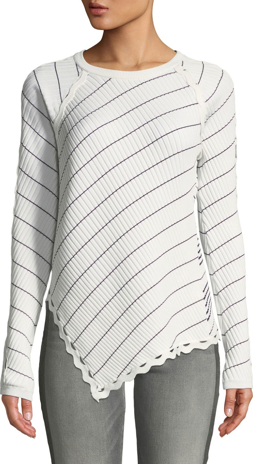 Jonathan Simkhai Zigzag-Trim Striped Long-Sleeve Asymmetrical Top