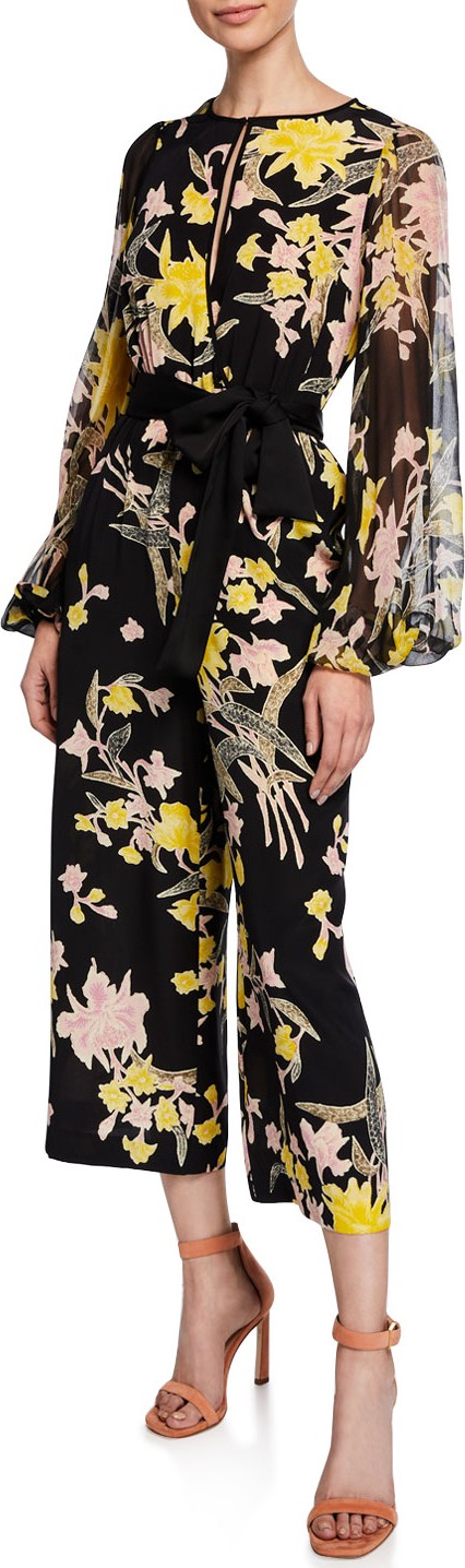 DIANE von FURSTENBERG Delphi Cropped Floral Blouson-Sleeve Jumpsuit