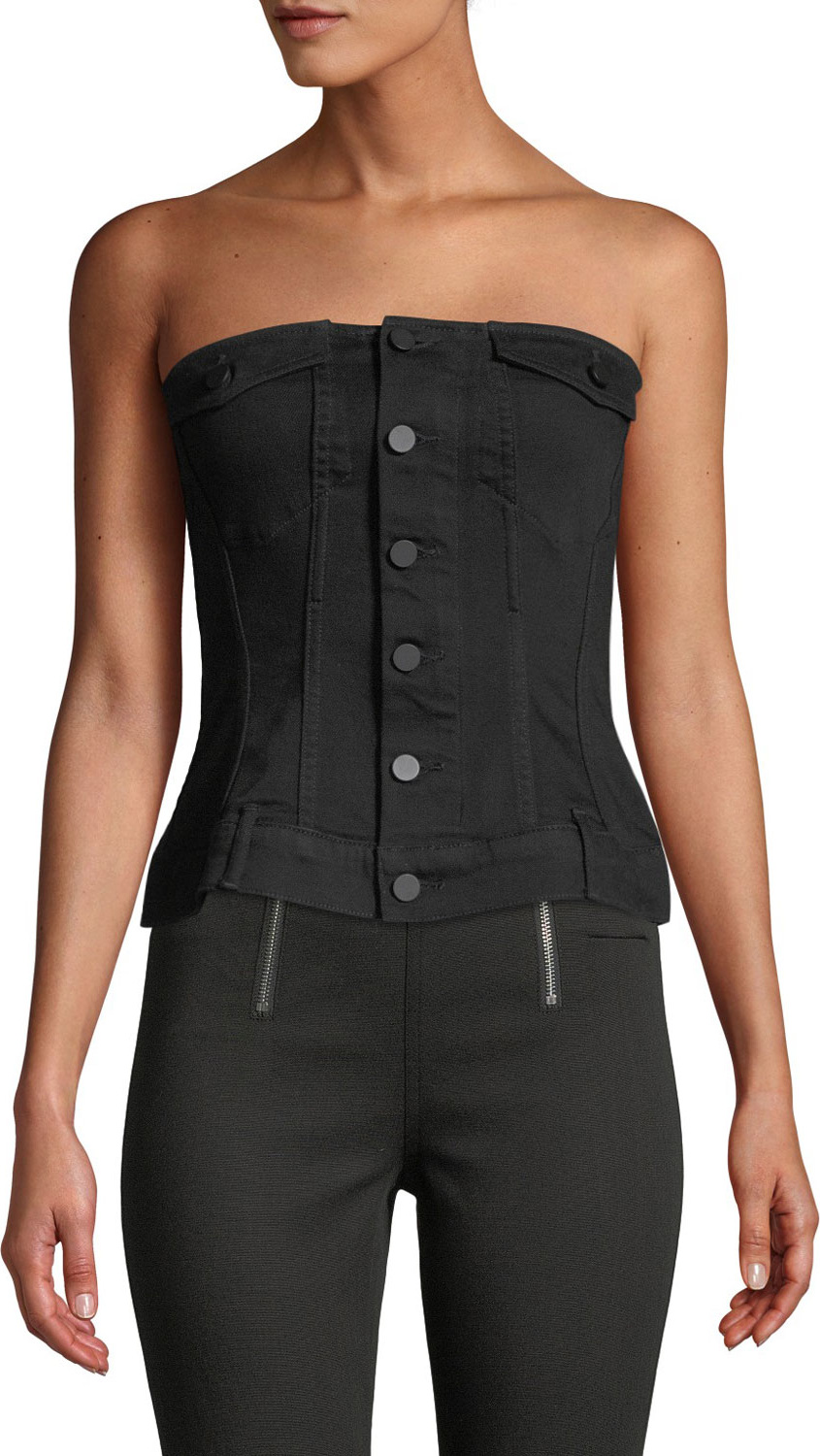 T By Alexander Wang Strapless Zip-Front Denim Corset Top