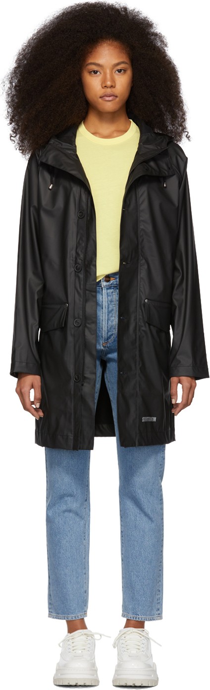 Stutterheim Black Ekeby Lightweight Long Raincoat
