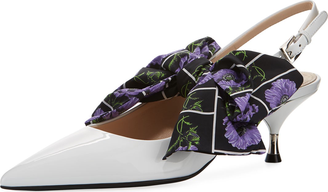 Prada Patent Slingback Pumps with Bow
