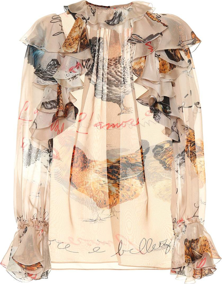 Dolce & Gabbana Hen print silk blouse