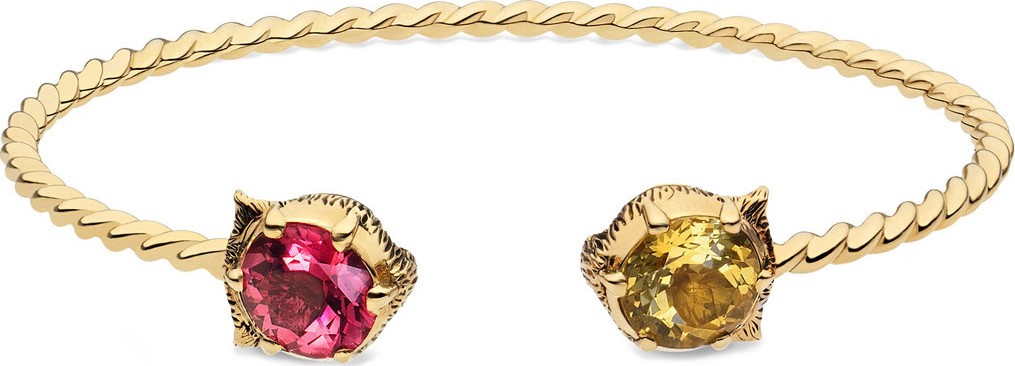 Gucci 18k Gold Le Marche des Merveilles Pink/Yellow Feline Cuff Bracelet