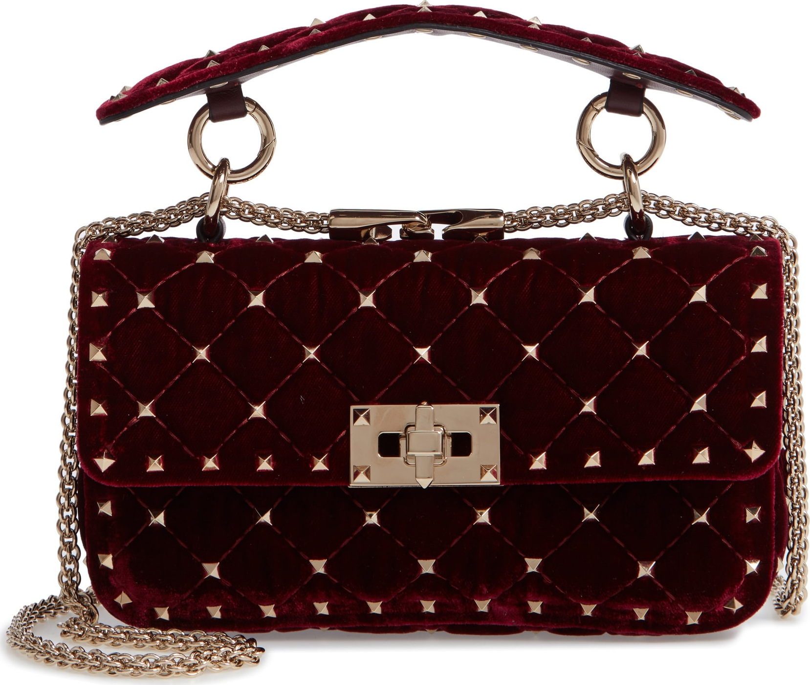 Valentino Rockstud Matelassé Velvet Small Shoulder Bag