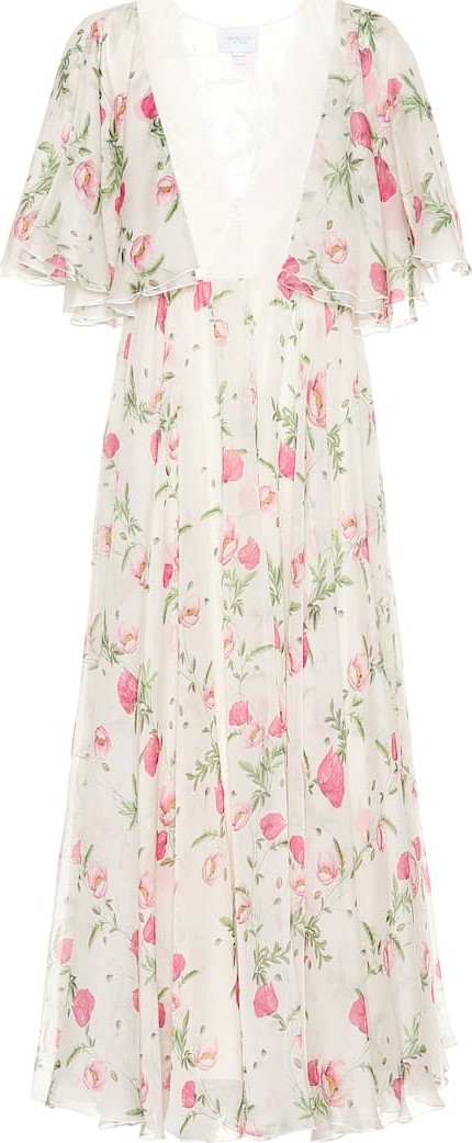 Giambattista Valli Lace-trimmed floral silk midi dress