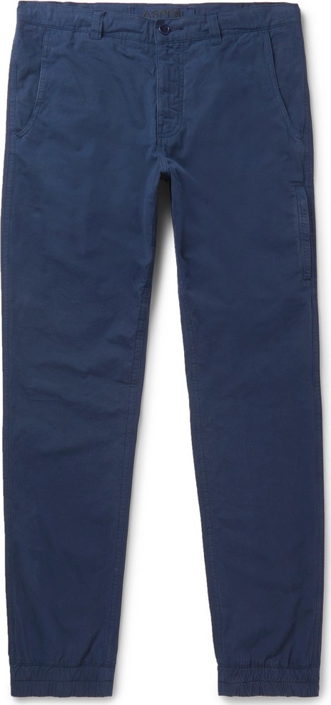 Aspesi Navy Tapered Slim-Fit Garment-Dyed Cotton Trousers
