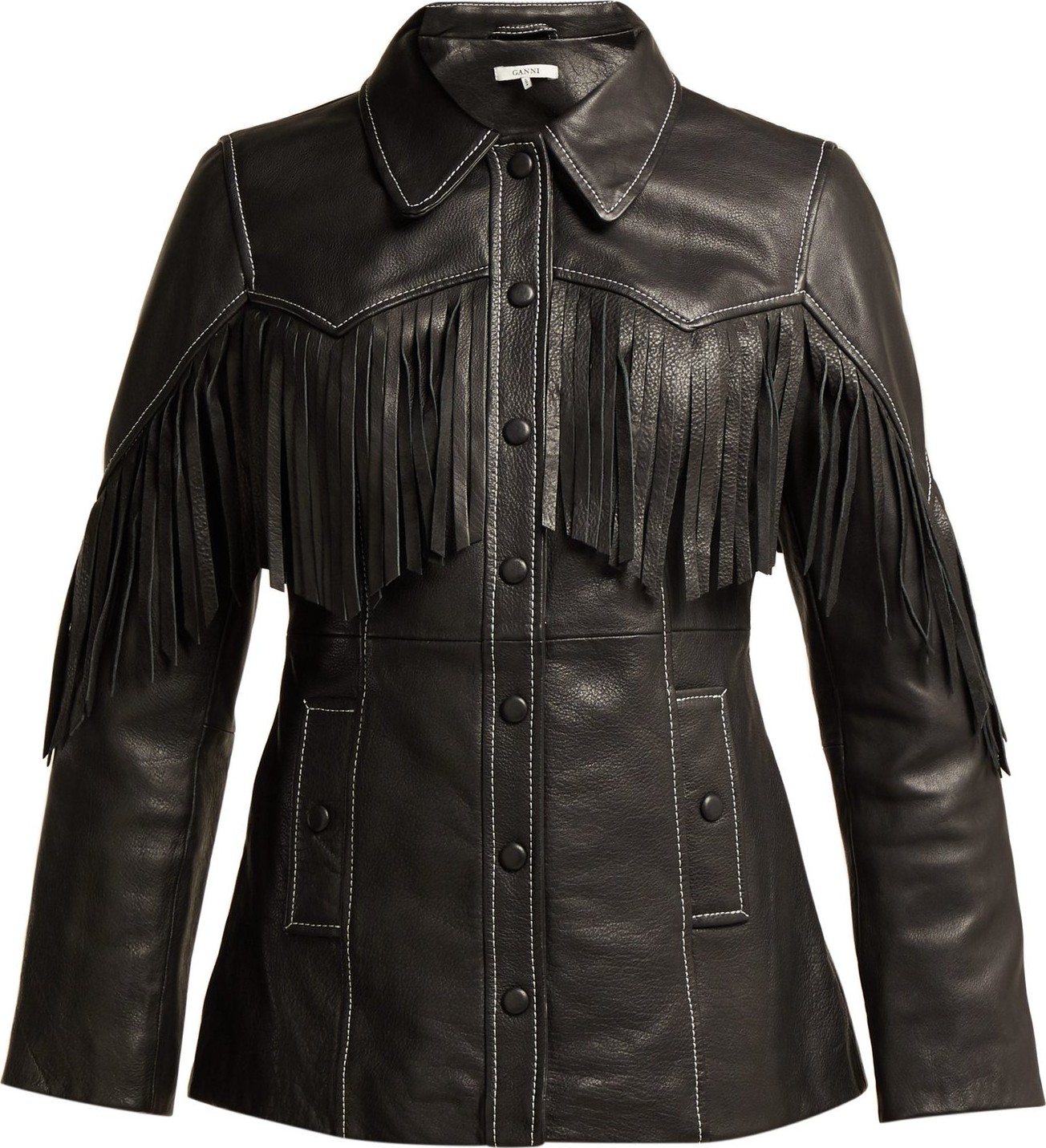 Ganni Angela fringed leather jacket